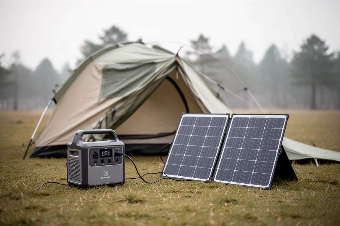 行動電源在戶外以太陽能板充電