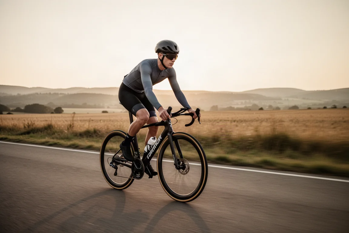 Vue à plat des essentiels du cyclisme sur une surface en béton