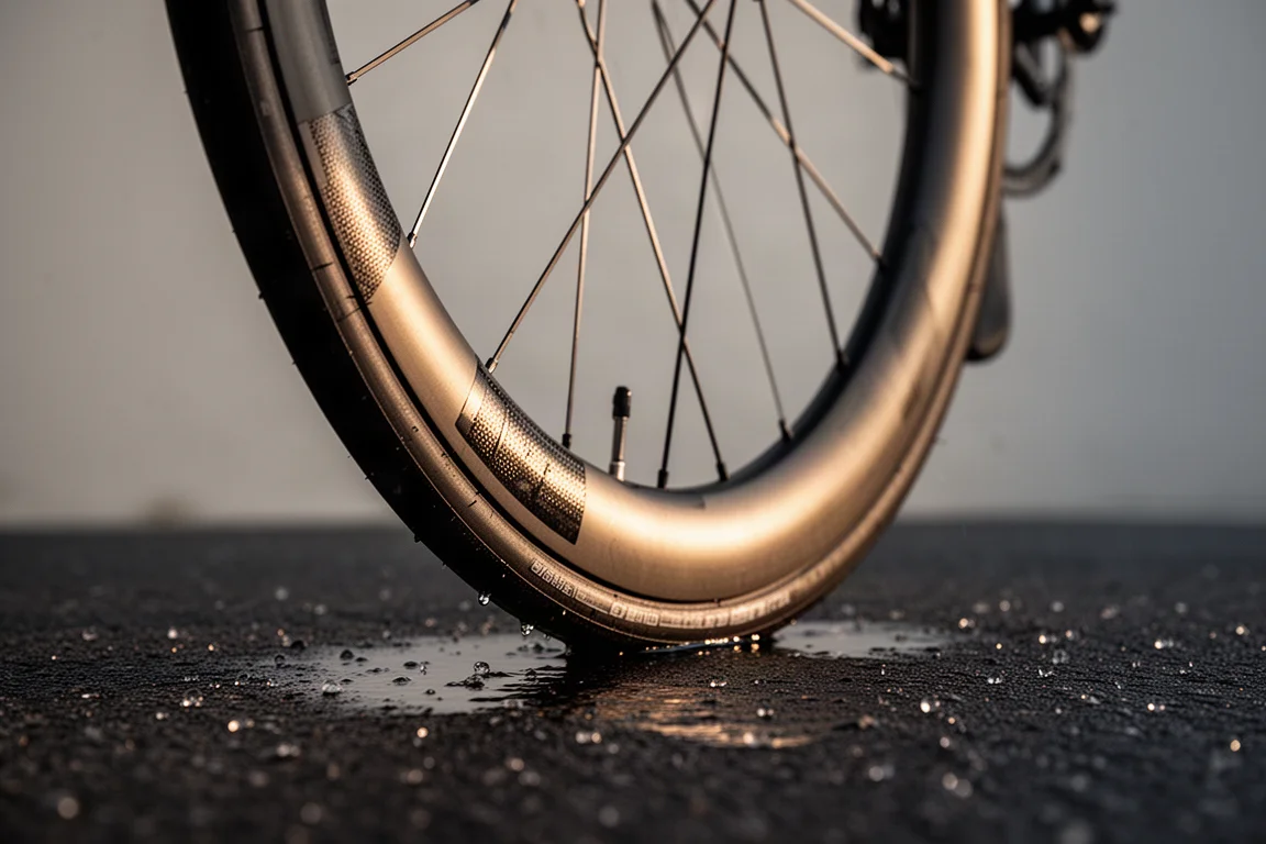Workshop flat lay with cut seatpost section, carbon spacers, bottle cage and hex keys