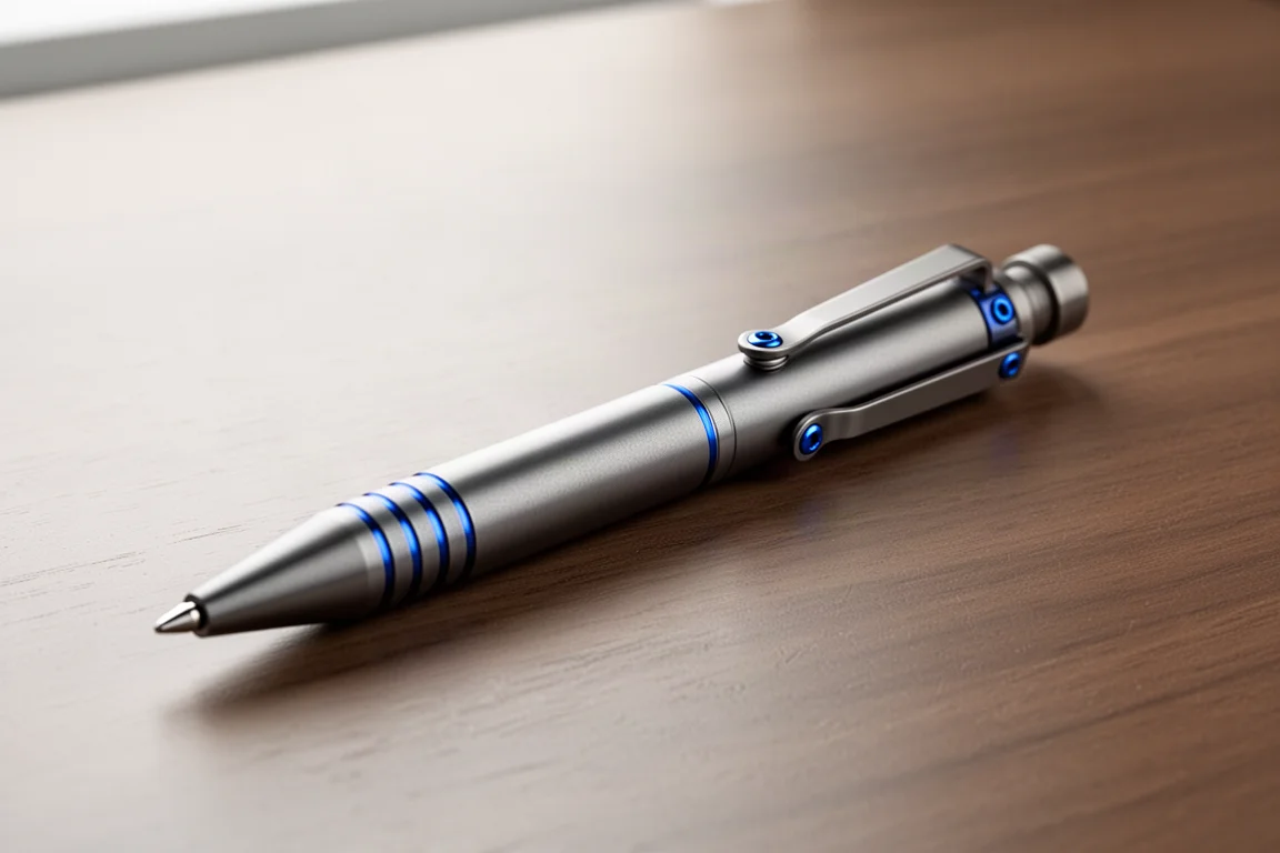 Billet Spin EDC Titanium Cam Pen with Blue Accents product image