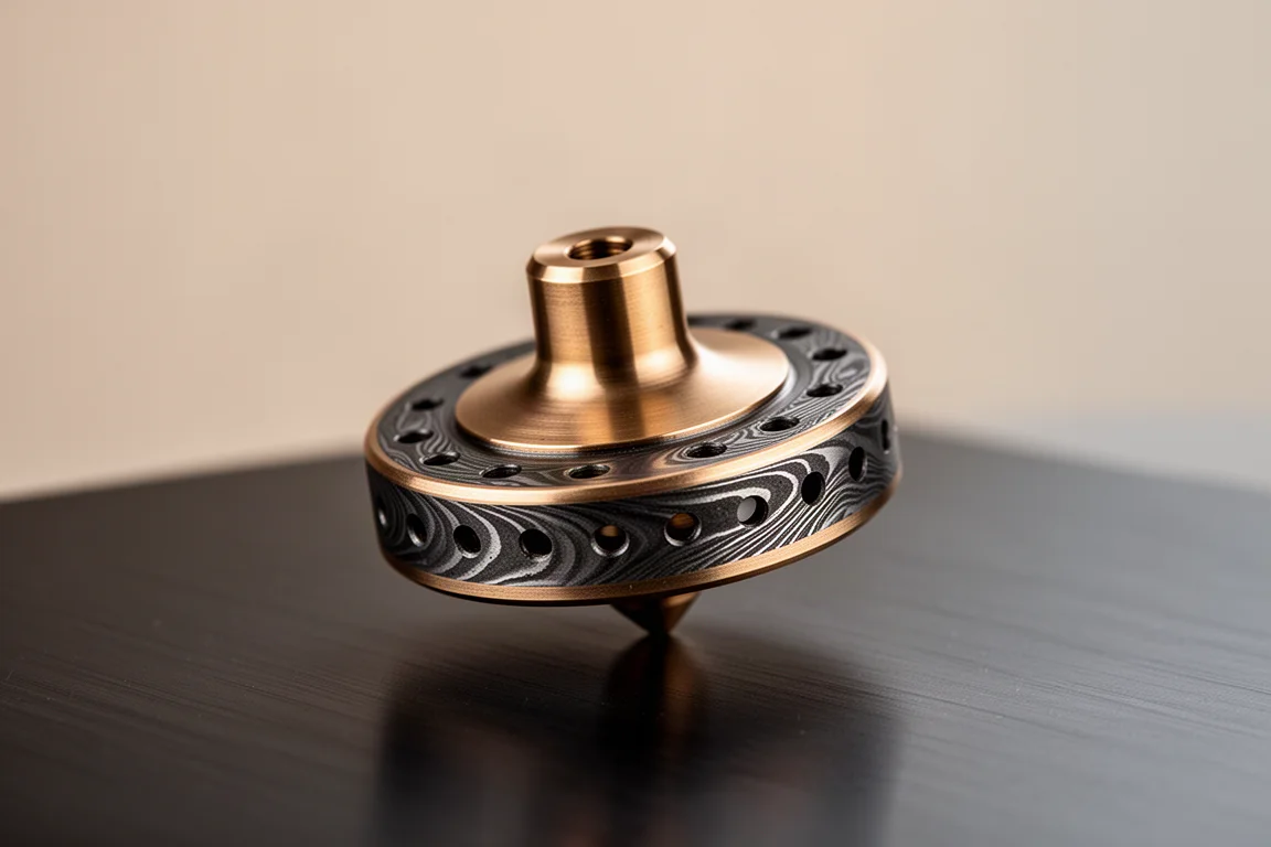Billet Spin EDC Unity Top Number 11 Twist Damascus and Bronze product image