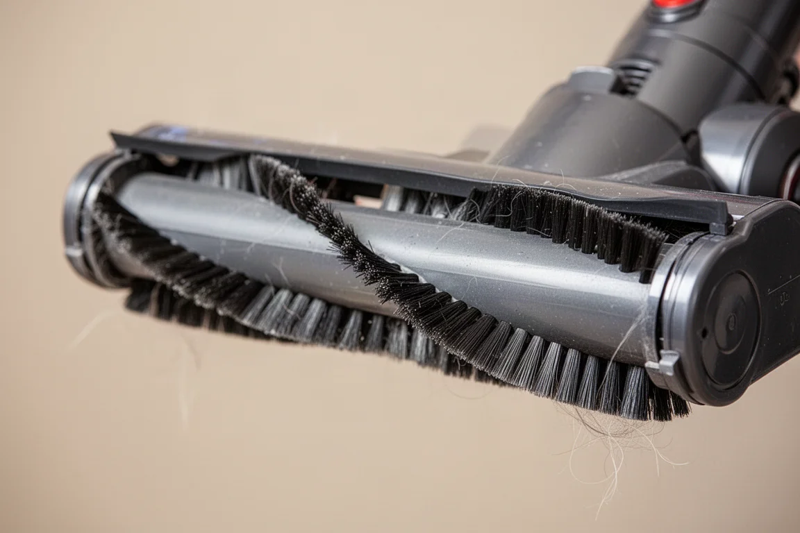Gros plan sur une brosse d'aspirateur sans aucun cheveu enroulé autour