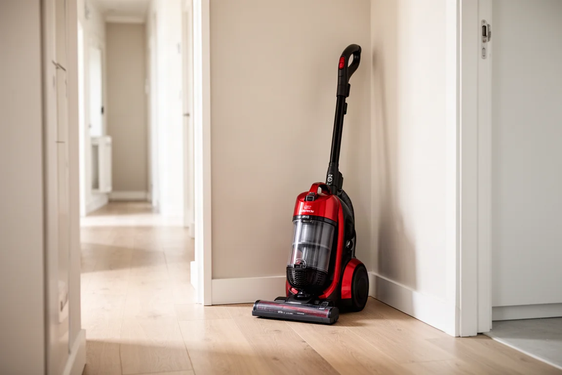 Aspirateur rangé dans un coin d'un couloir moderne