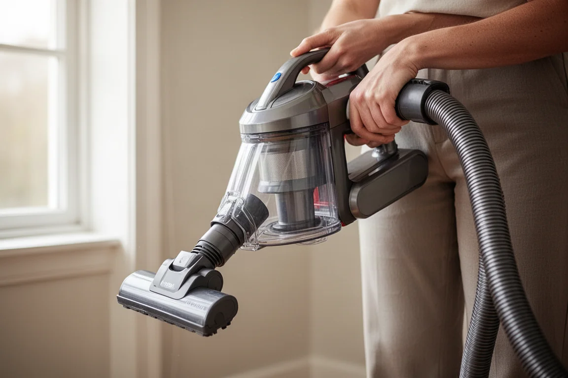 Vacuum canister detached from floorhead for above-floor cleaning