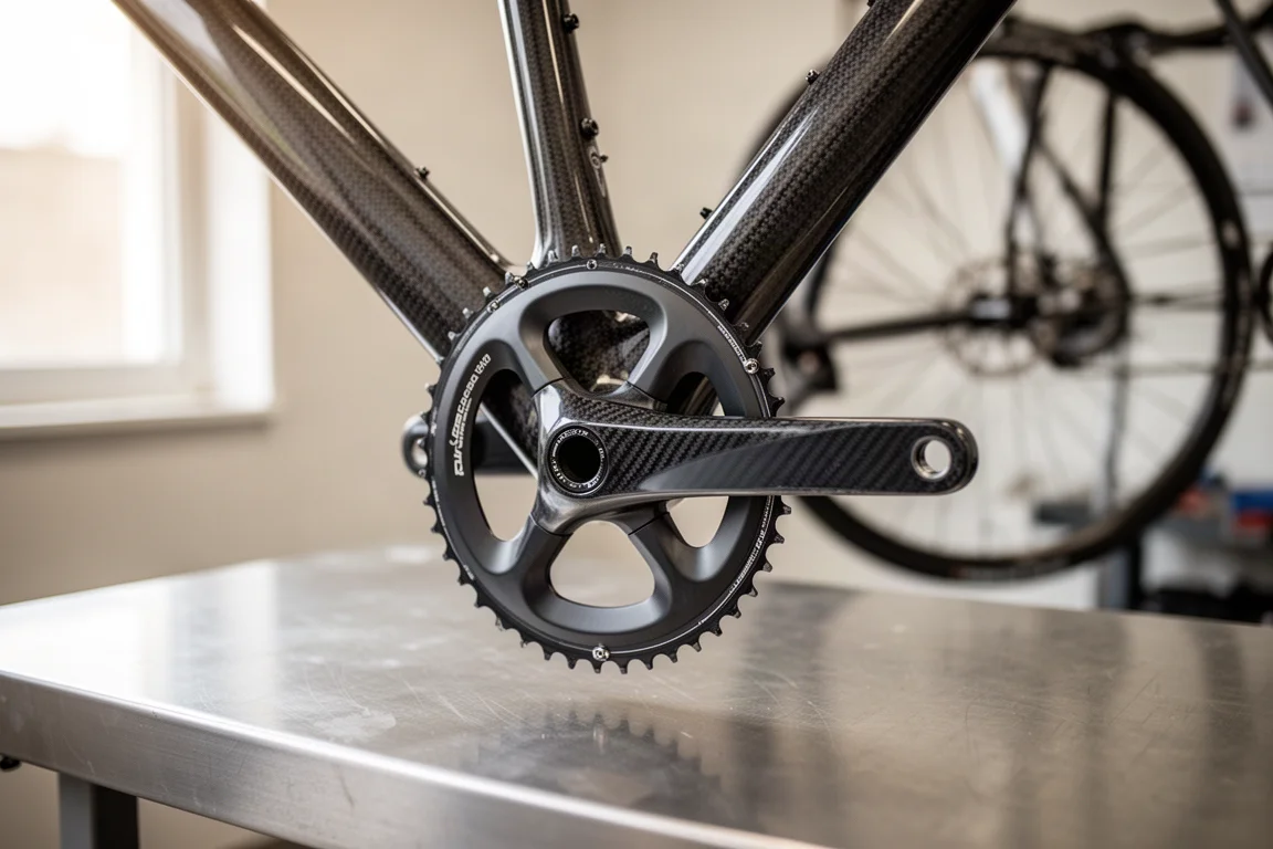 Close-up van een eendelig carbon stuur met stuurpen op een racefiets