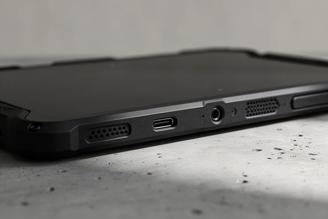 平板機邊特寫,可見 USB-C 插孔和耳機插孔