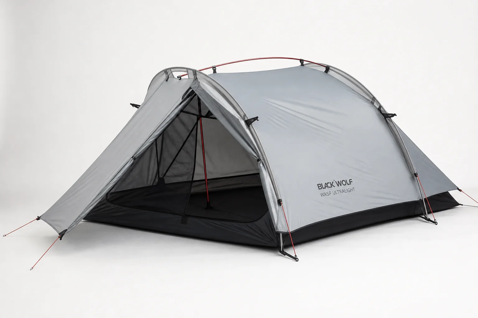 Nine hiking tents arranged on neutral backdrop showing variety in size and design