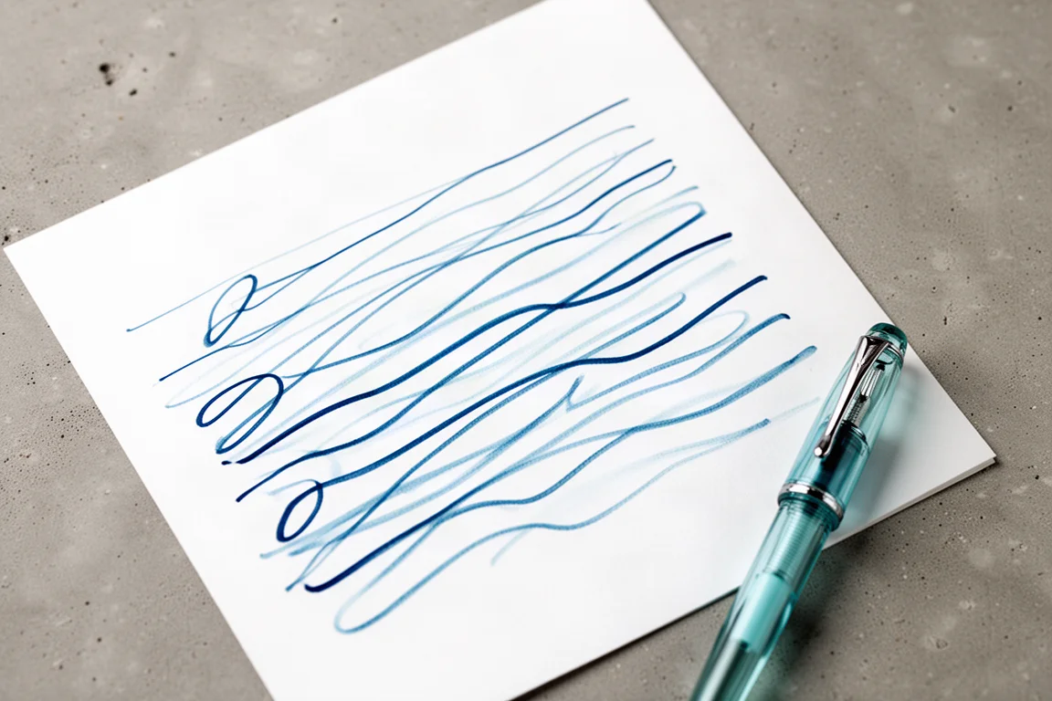 Handwritten flex writing sample in vibrant blue ink on white paper