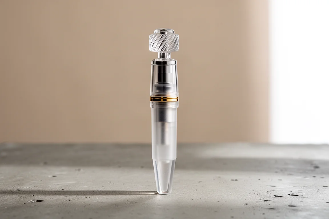 Vista posteriore di una penna stilografica a pistone con la ghiera di riempimento