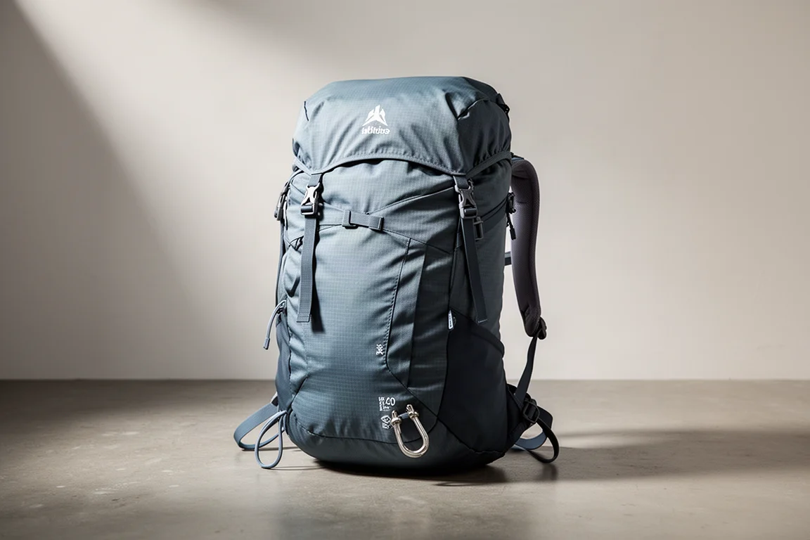 Blue Ice Warthog 40 alpine climbing pack standing upright on a concrete surface