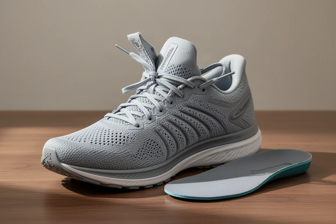 Laufschuhschaft mit leichten Druckfalten durch eine dicke Einlegesohle