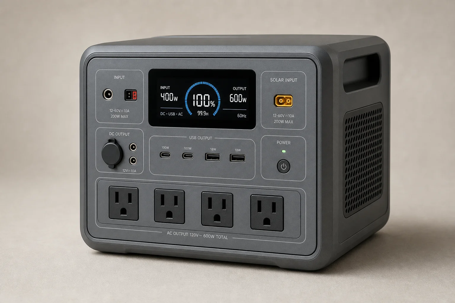 Nine portable power stations arranged by size from compact to large on concrete surface