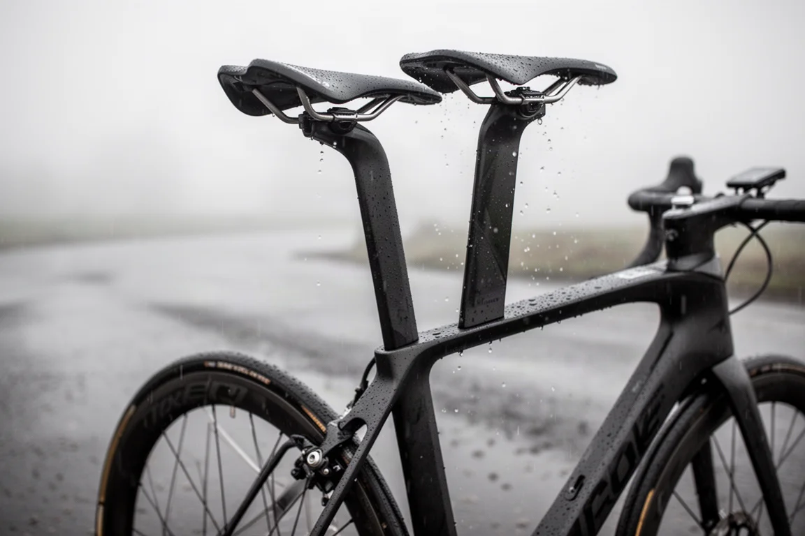 Rennradfahrer mit hoher Geschwindigkeit auf glattem Asphalt im warmen Licht des späten Nachmittags