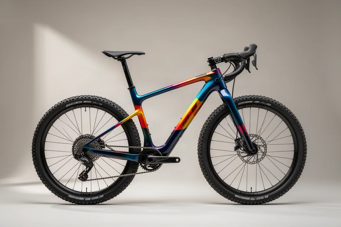 BMC URS LT full-suspension gravelbike van carbon in een studioprofielaanzicht