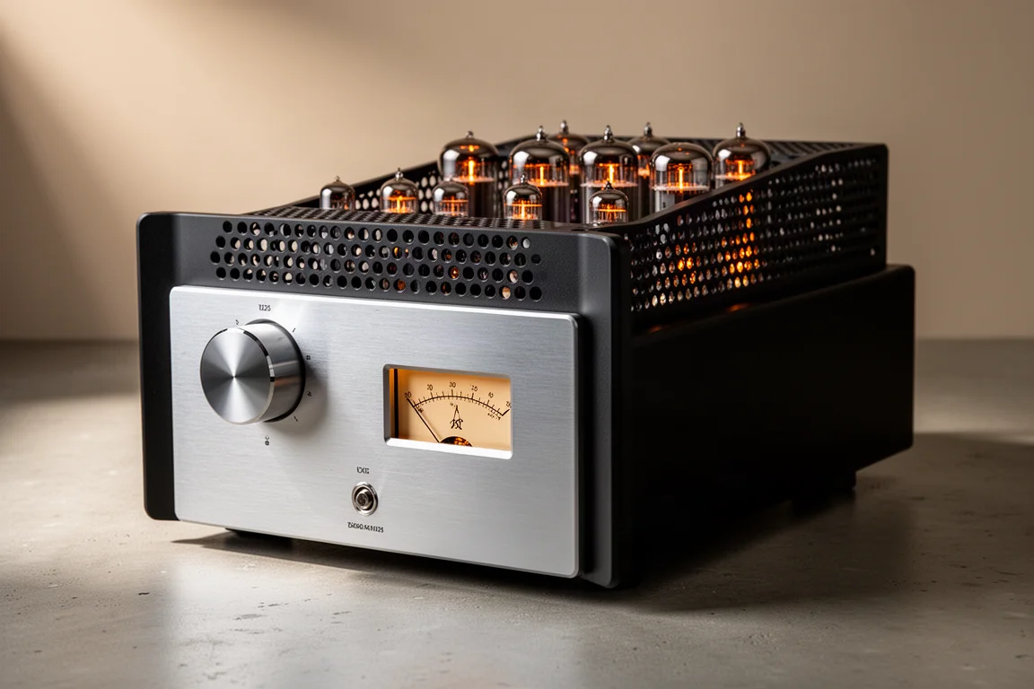 Black Bob Carver RAM 285 tube power amplifier with KT120 tubes and metal front panel
