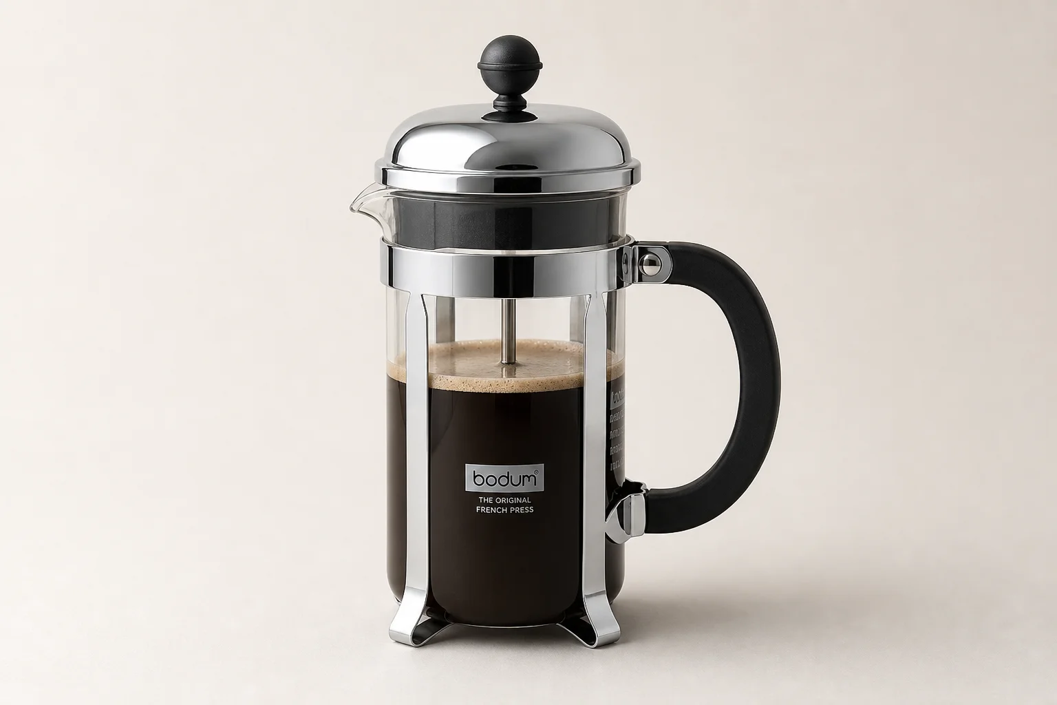 Quattro caffettiere economiche: AeroPress, Chemex, Moka Express e Bodum Chambord disposte su una superficie in cemento