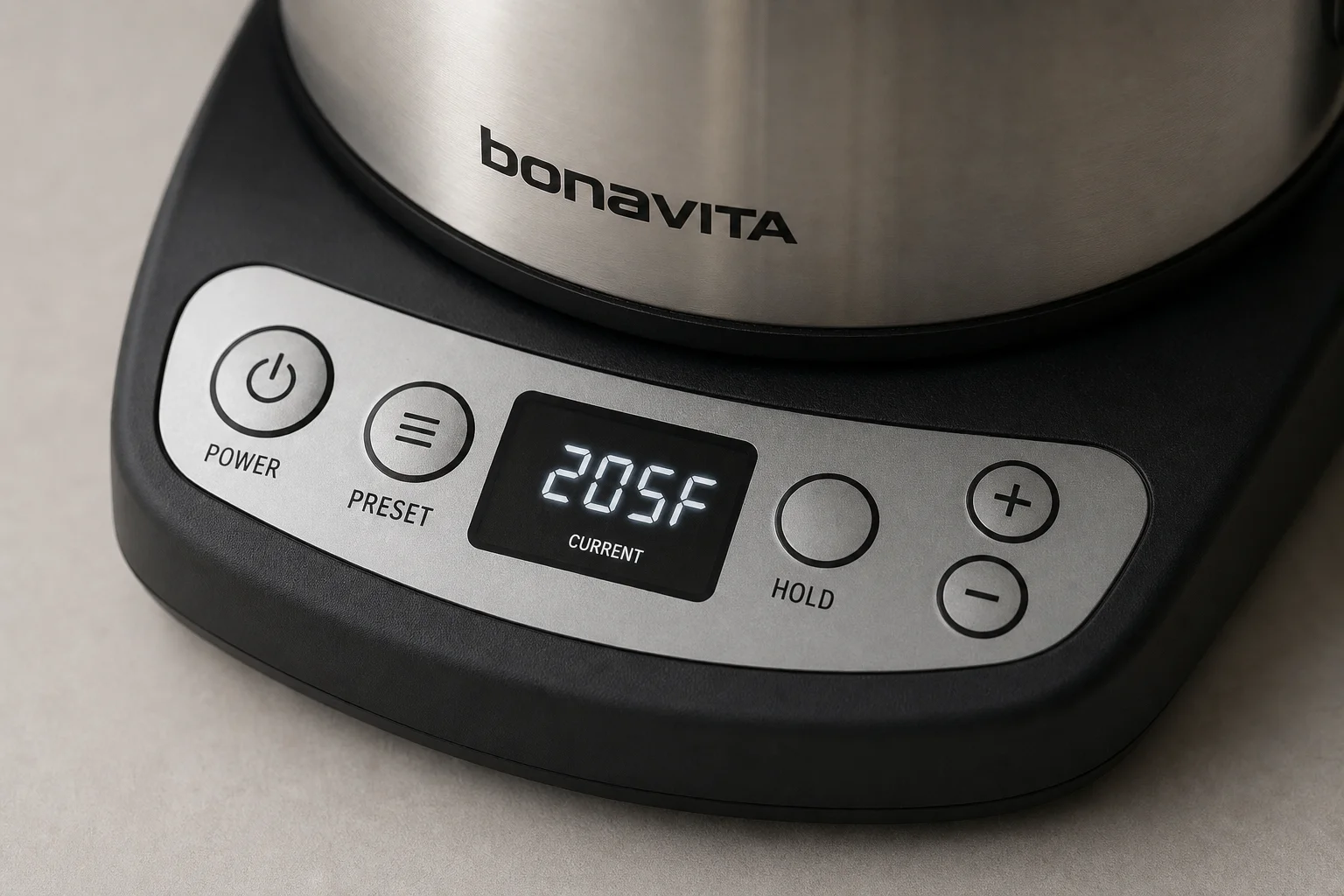 Kettle control panel with LED display and buttons