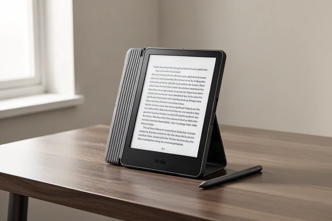 Lector electrónico Boox Go 6 Gen II con stylus sobre un escritorio de madera