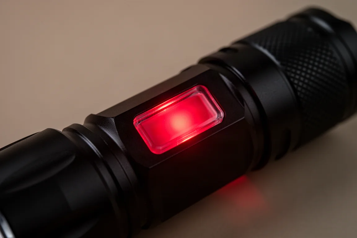 Pannello LED laterale che emette luce rossa in un ambiente dimesso
