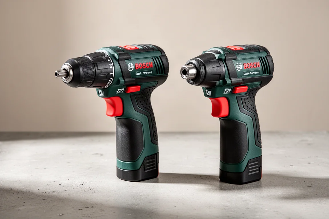 Bosch GRD18V-127 與 GRD18V-127HX 無線直角鑽置於混凝土表面上