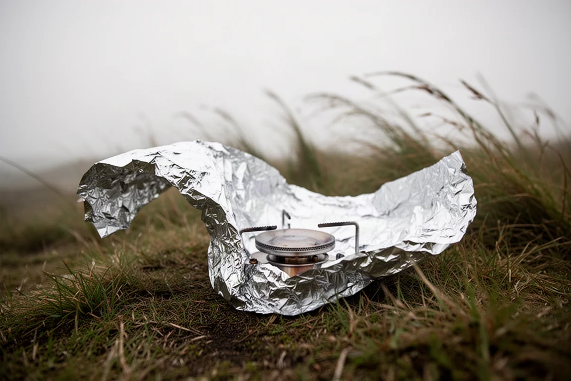 登山客將水倒入置於小型酒精爐上的鍋中