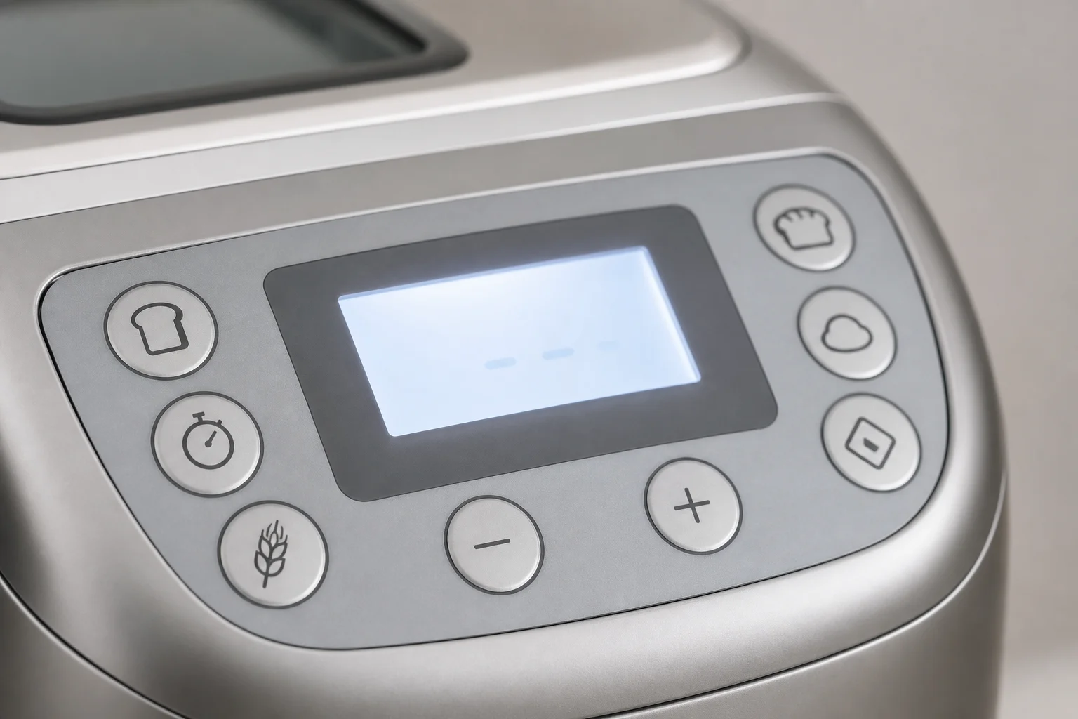 Bread machine control panel with preset buttons illuminated