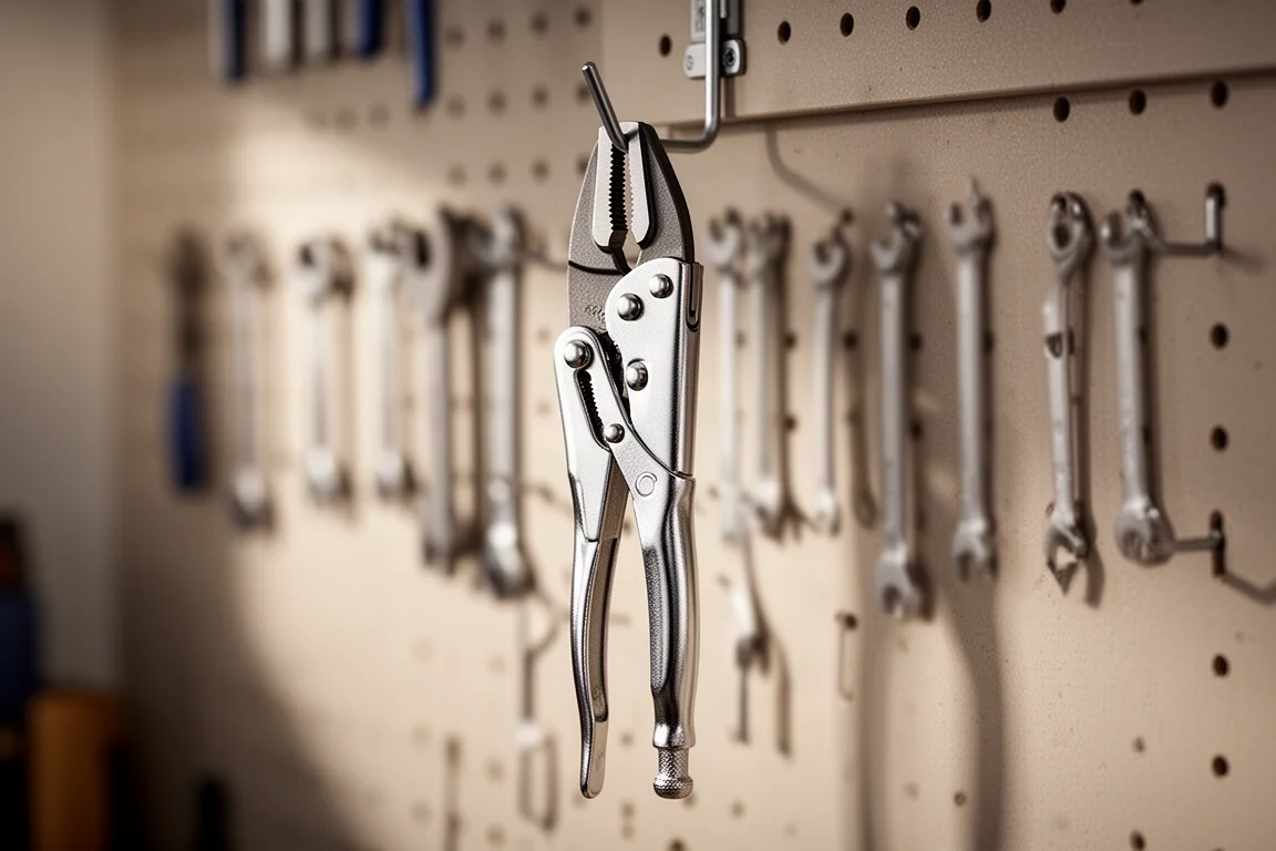 Gripzangen, an einer Lochwand in der Werkstatt aufgehängt