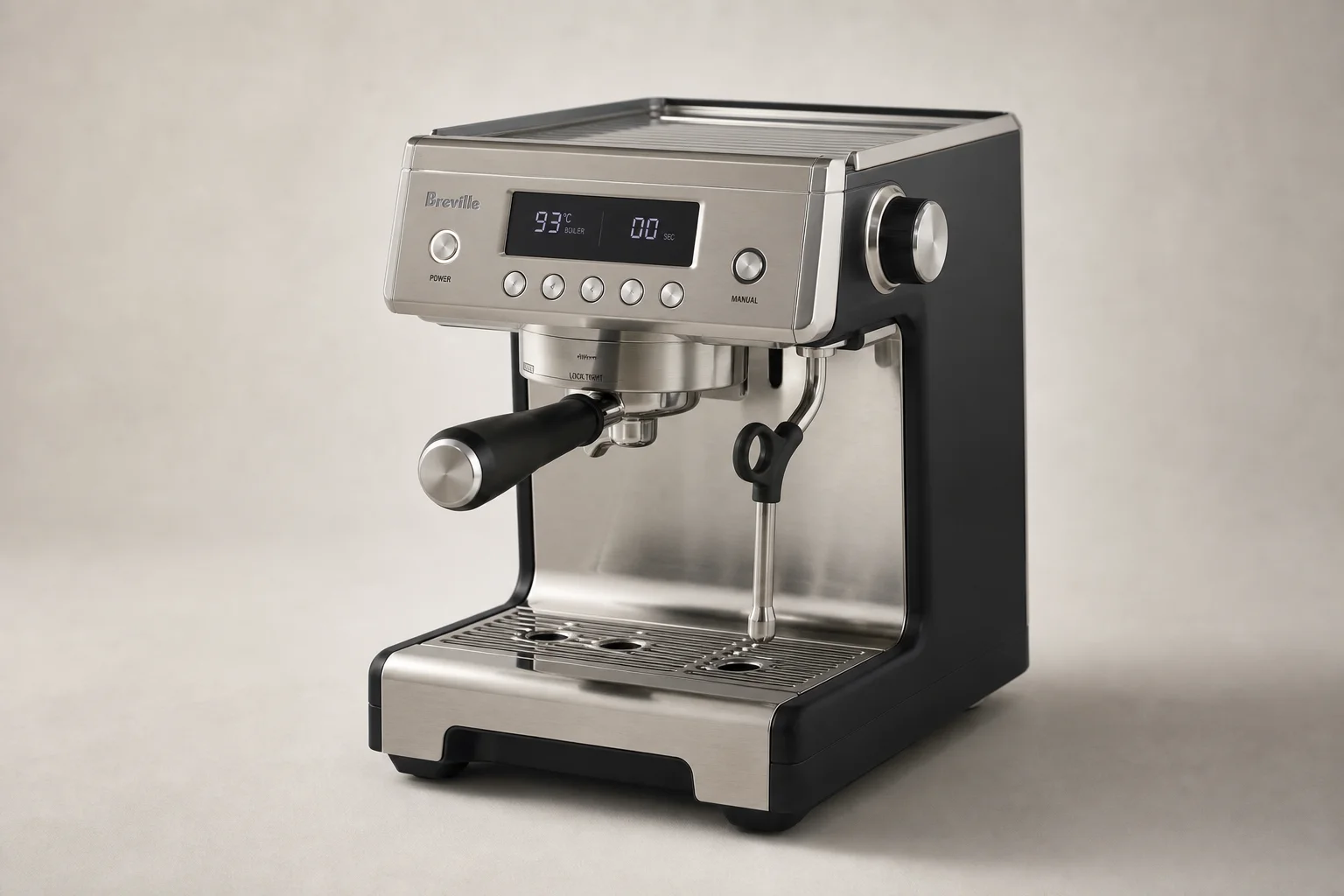 Six espresso machines arranged on concrete surface showing different designs and sizes
