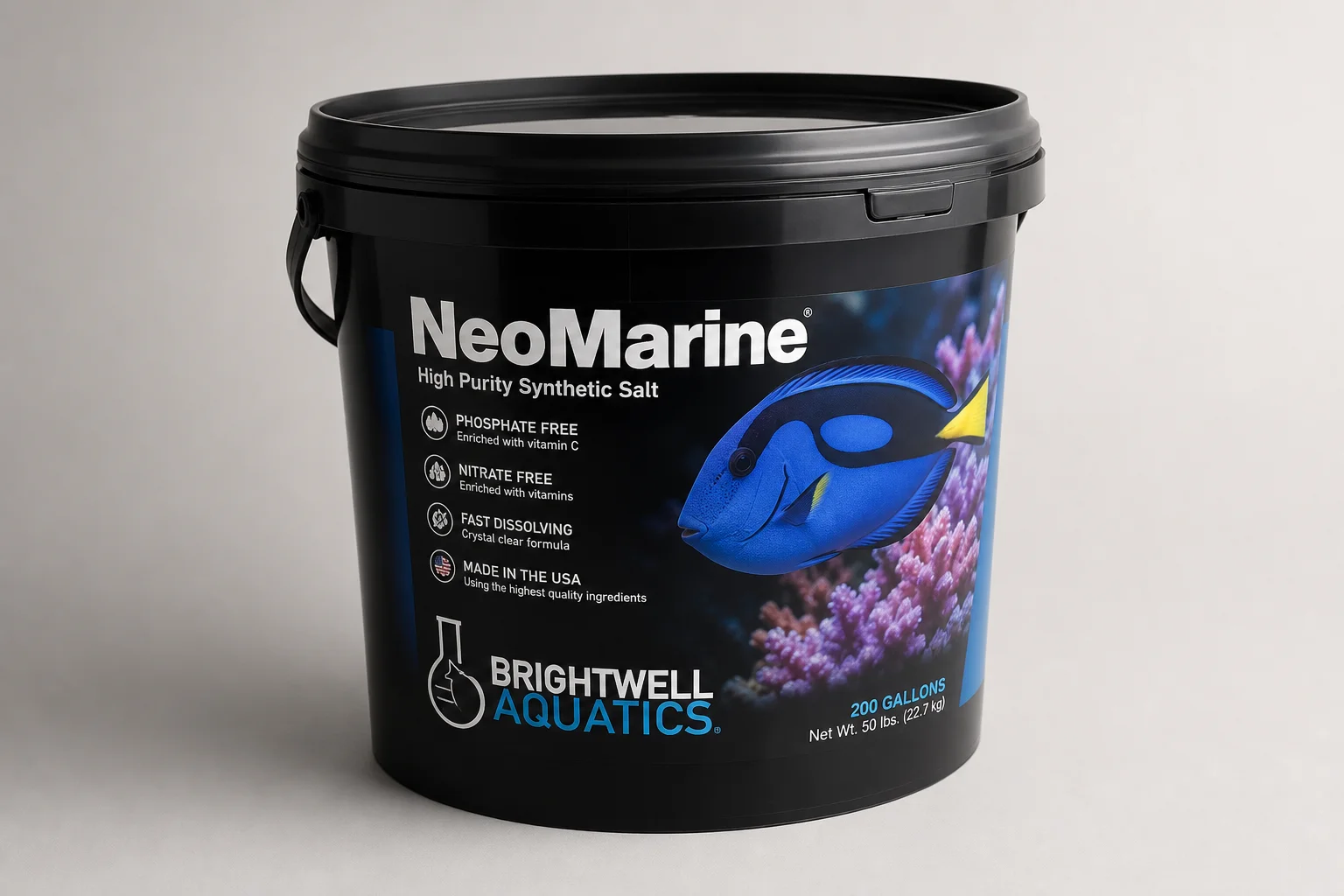 Six aquarium salt mix products arranged on neutral backdrop