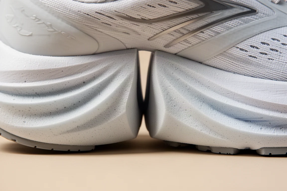 Gros plan sur une rainure découplée dans la semelle intermédiaire d'une chaussure de running amortie