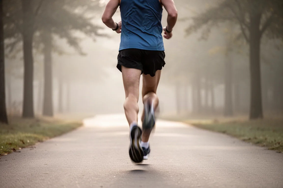 Coureur sur un chemin pavé calme lors d'une sortie d'entraînement facile en matinée