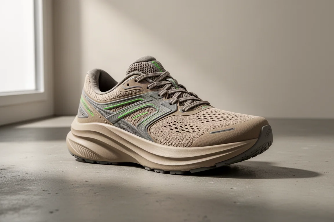 Brooks Adrenaline GTS 24 stability running shoe in tan and grey on concrete