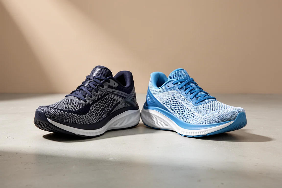 Brooks Adrenaline GTS 24 and ASICS Gel Kayano 31 running shoes side by side on concrete