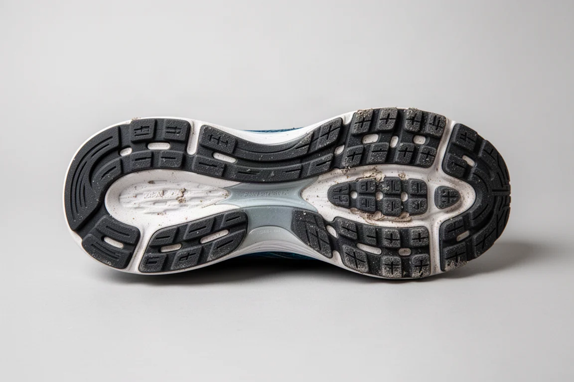 Patrón de la suela de una zapatilla de running tras 100 millas de uso
