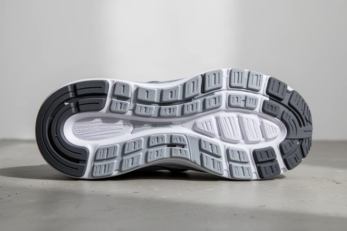Dettaglio del pattern della suola esterna segmentata di una scarpa da running