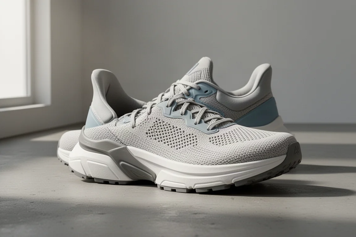 Tênis de corrida Brooks Ghost 16 sobre uma superfície de concreto com luz suave de estúdio