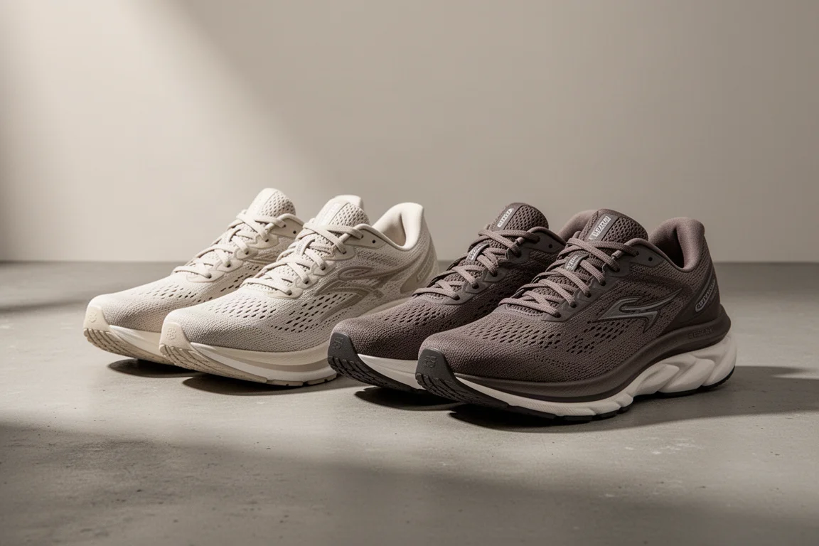 Brooks Ghost 16 and Glycerin 21 running shoes side by side on concrete