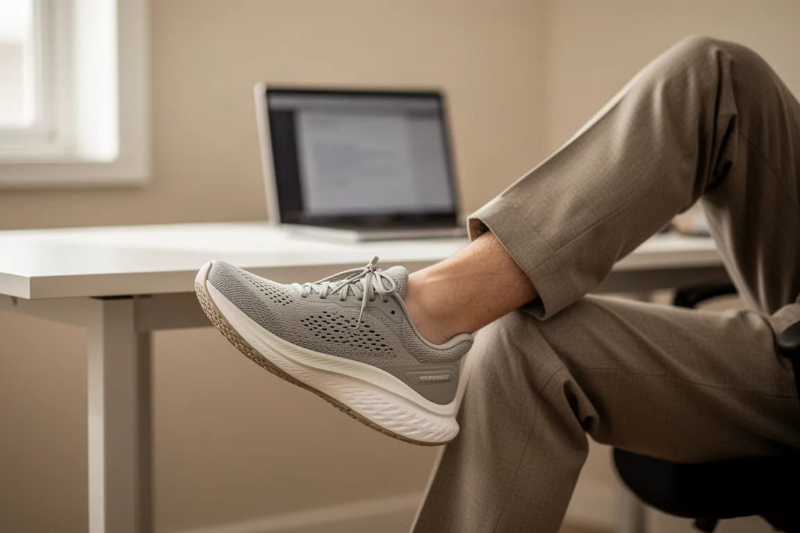 Casual everyday shoe worn with jeans in an office setting