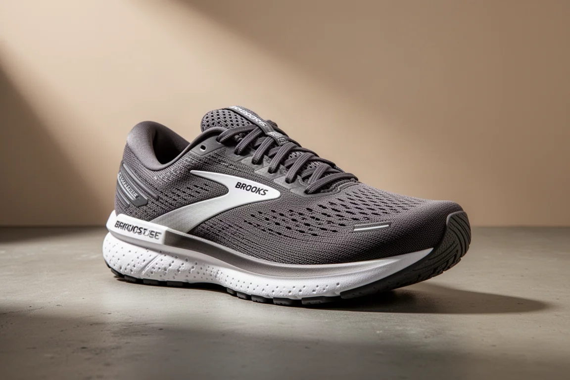 Brooks Ghost 18 跑鞋拍攝於水泥地面上