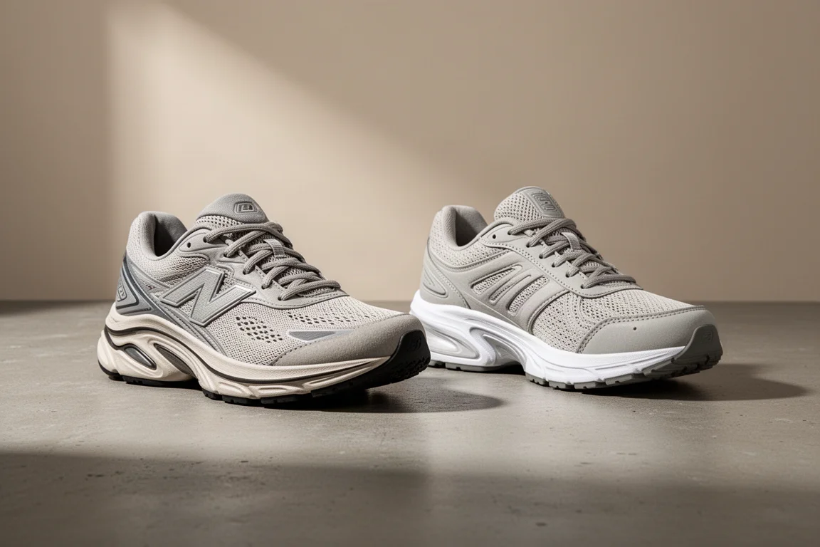 Two Brooks daily trainers side by side on a concrete surface