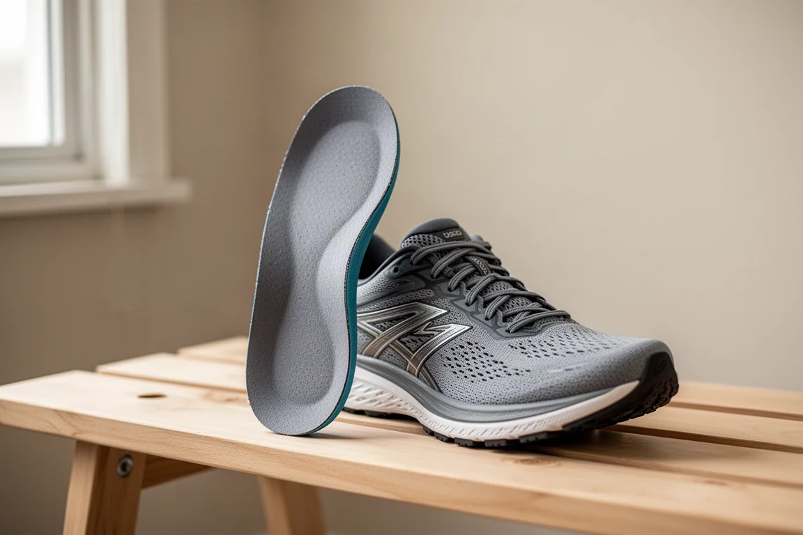 Plantilla ortopédica colocándose junto a una zapatilla de running