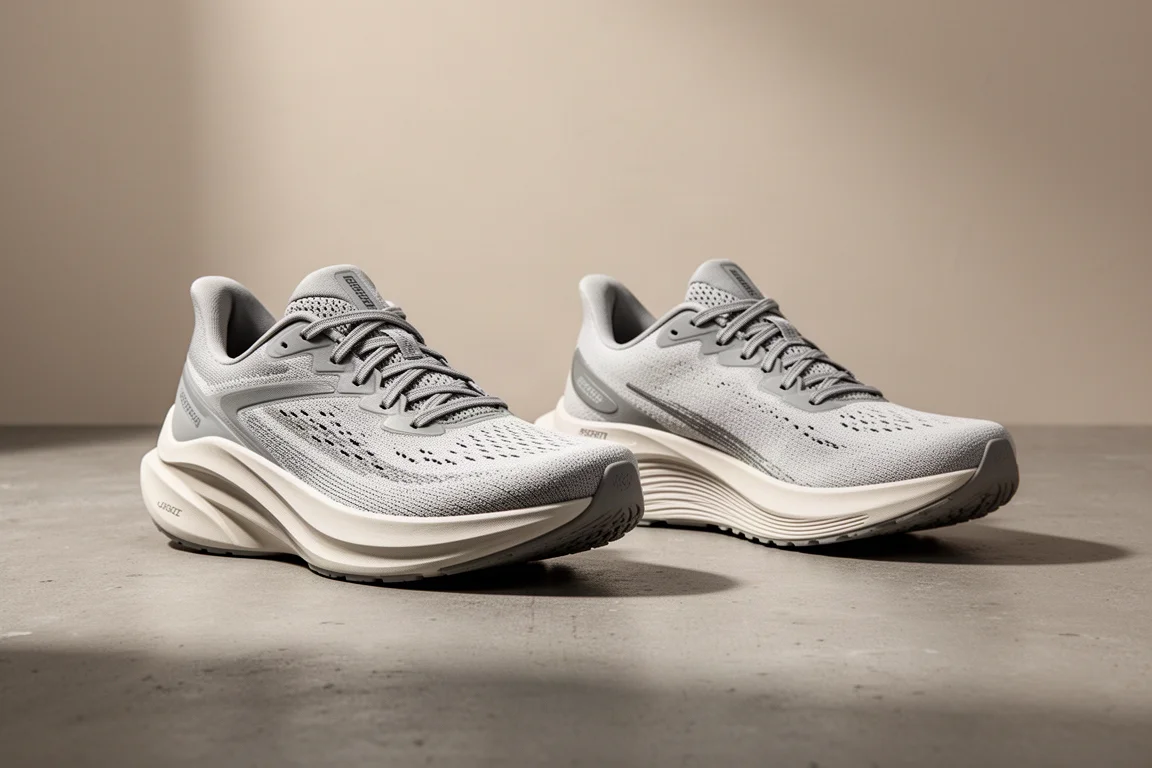 Brooks Ghost Max 2 與初代 Ghost Max 跑鞋並排在水泥地上