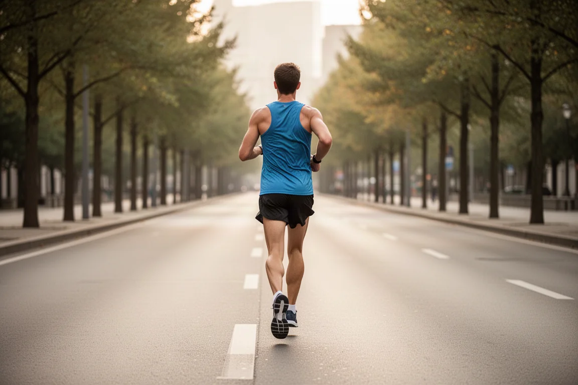 Runner ticking over easy miles on a smooth urban road