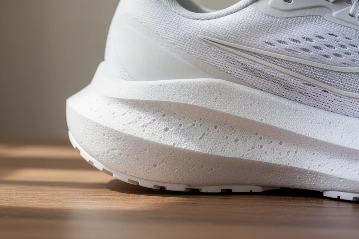 Close-up of a nitrogen-infused foam midsole with deep sculpted grooves