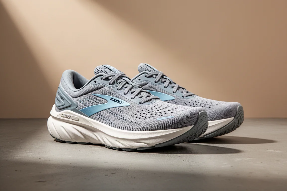 Pair of Brooks Ghost Max cushioned road running shoes on a concrete surface