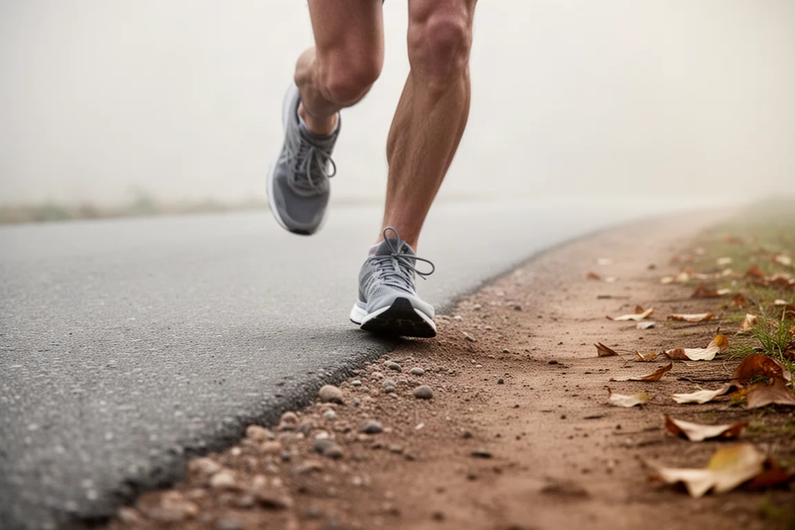 Runner transitioning from tarmac pavement onto a compacted dirt trail