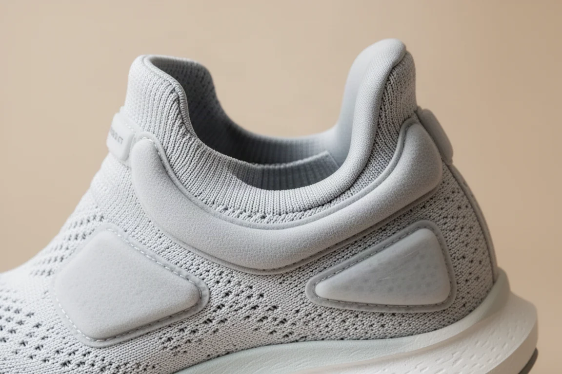 Upper in maglia elastica di una scarpa da running con collo del tallone imbottito