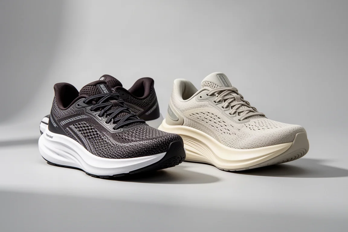 Brooks Glycerin 20 and New Balance Fresh Foam X More v4 running shoes side by side