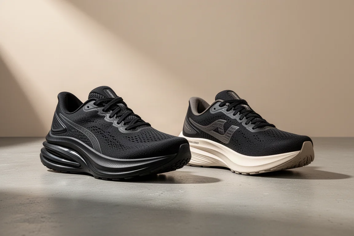 Brooks Glycerin 22 and Glycerin Max running shoes side by side on concrete