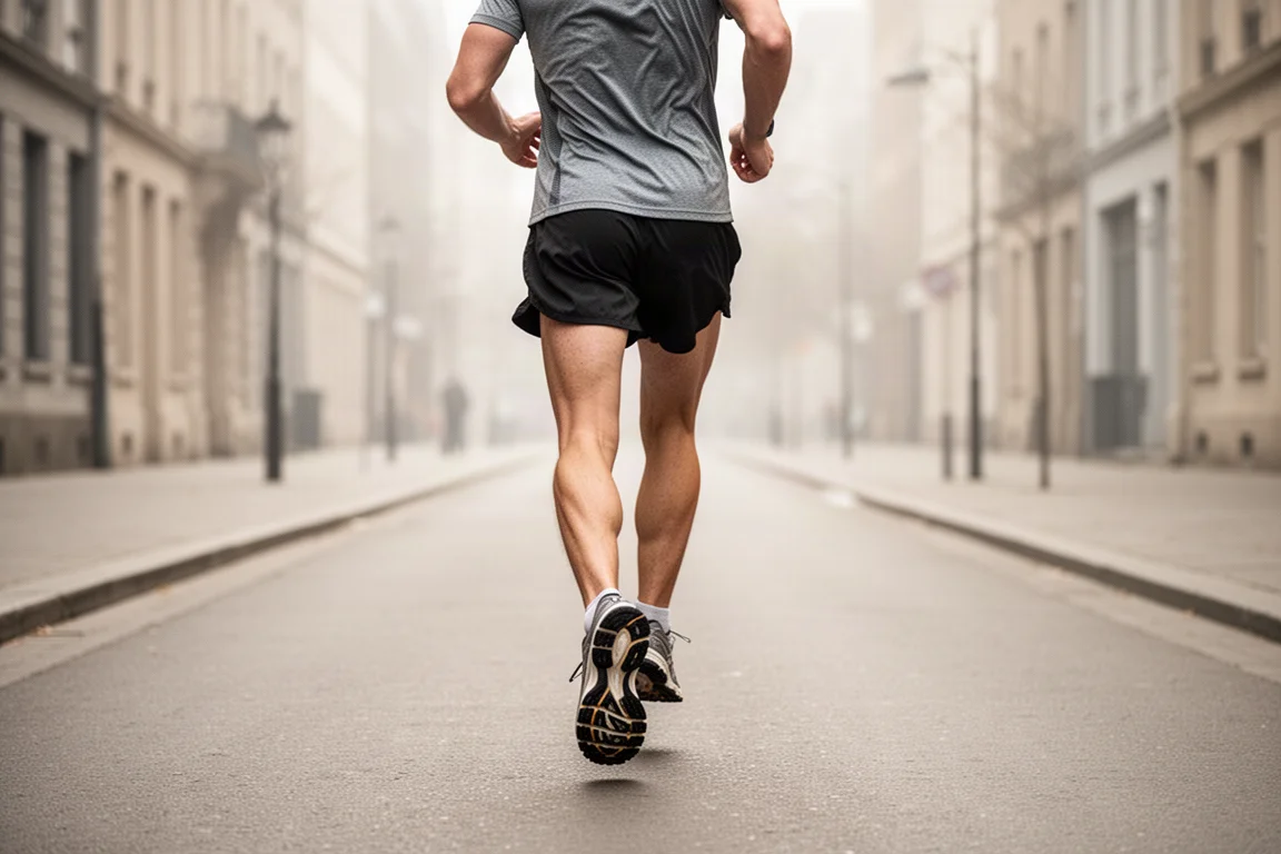 Ridged outsole rubber of a road running shoe on dry pavement with visible flex grooves